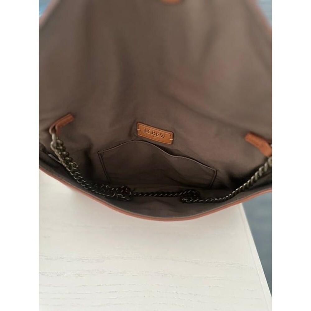 J. Crew Leather Tan Cognac Envelope Clutch Pouch Purse Bag - Picture 2 of 3